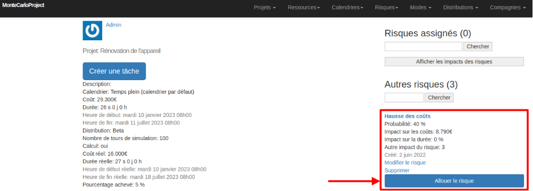 allouer risque vue projet