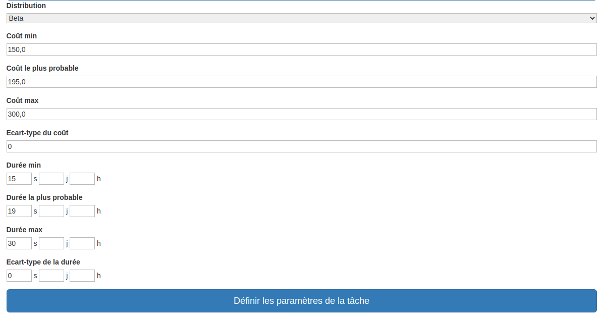 definir parametres simulation