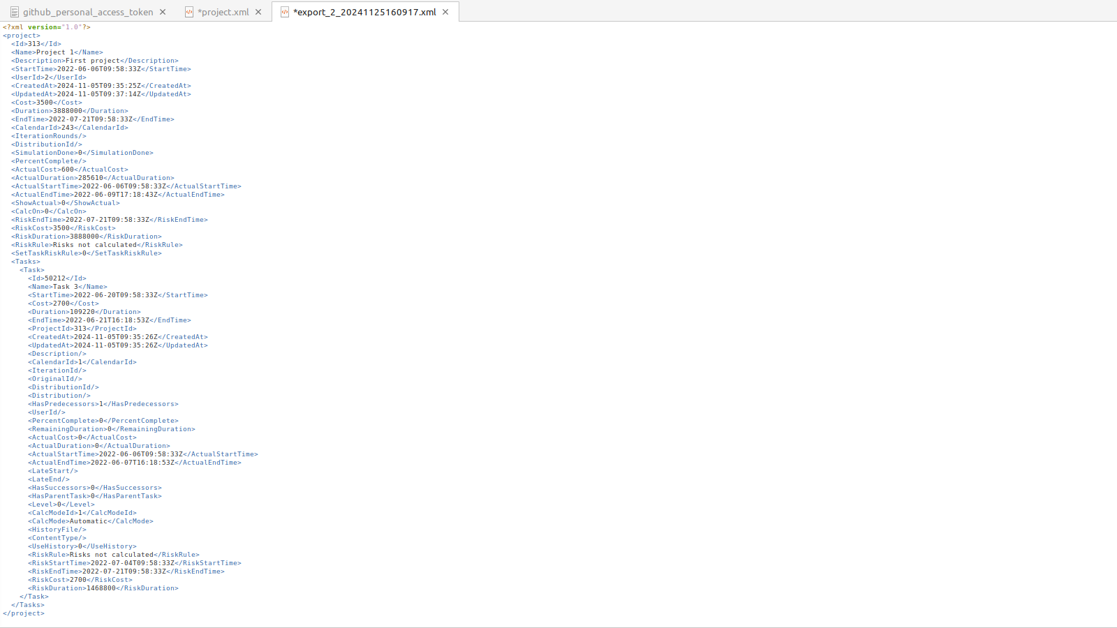 exported XML example