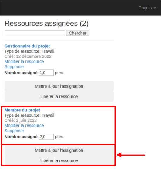 modifier ou liberer la ressource vue tache