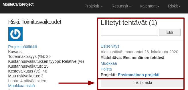 montecarloproject sijoitetut tehtavat resurssinaytossa nuolella