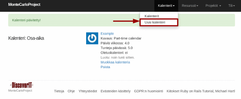 montecarloproject luo kalenteri nuolella