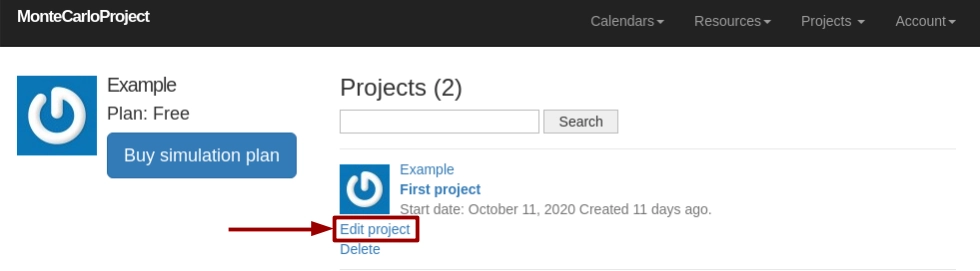 montecarloproject project edit link with arrow