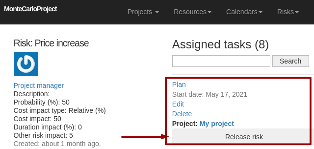 montecarloproject assigned tasks in resource display with arrow