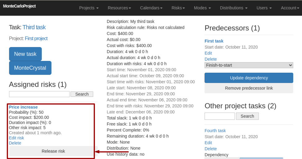 montecarloproject assigned resources in task display with arrow