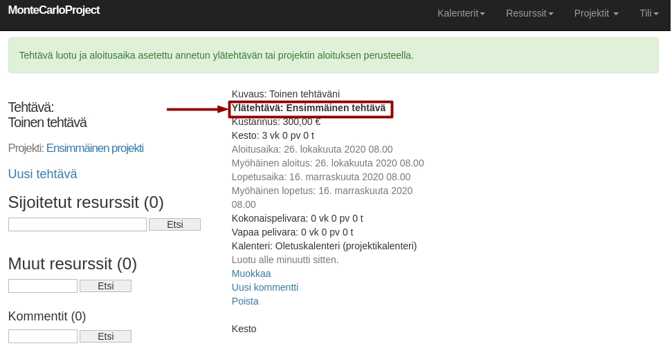 montecarloproject tehtavanaytto ylatehtavalla nuoli