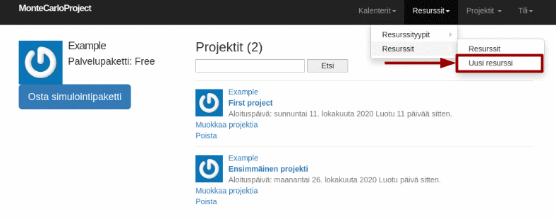 montecarloproject uusi resurssi nuolella