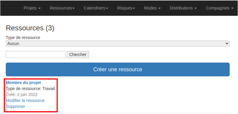 selectionner ressource