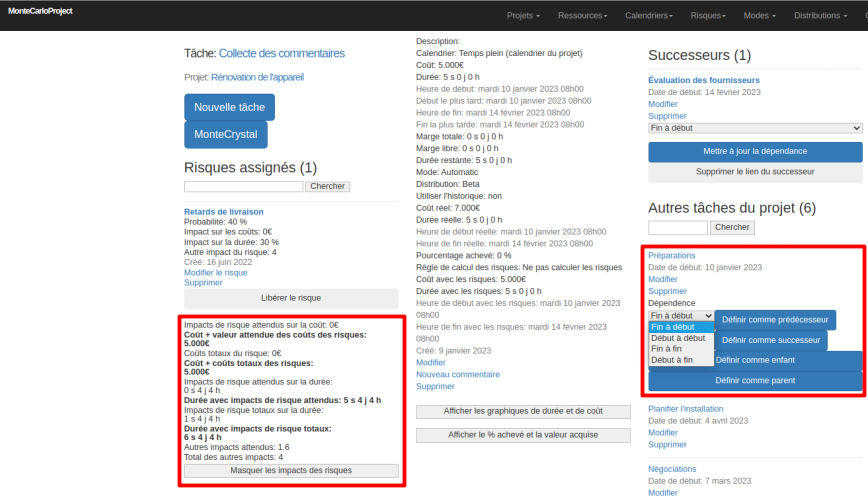 vue taches dependances